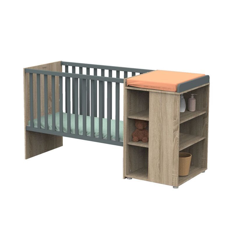Lit bébé combiné 60x120cm évolutif en 90x190cm Nova Gris Volcan - SAUTHON