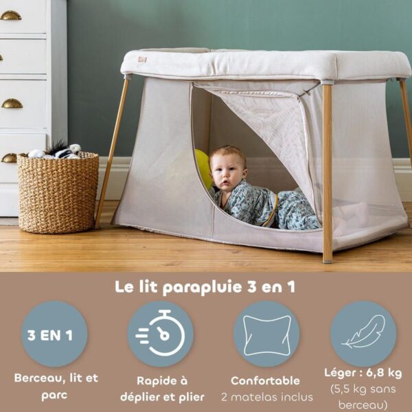 3384349460051_6 Lit Parapluie 3 en 1 Eazy Sleep Argile Gazelle - BEABA