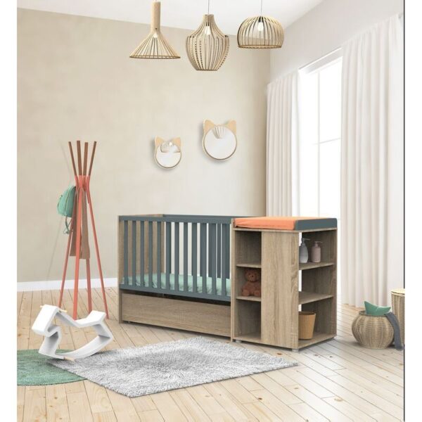 Lit bébé combiné 60x120cm évolutif en 90x190cm Nova Gris Volcan - SAUTHON